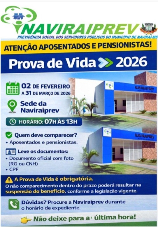 🟢NAVIRAIPREV REALIZA PROVA DE VIDA 2026 PARA APOSENTADOS E PENSIONISTAS